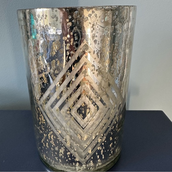 Home Essentials Mercury Glass Diamond Geometric Pillar Candle Holder Vase 7 1/2” - Picture 2 of 5